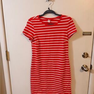 Super Cute Red and White Striped T-Shirt Dress